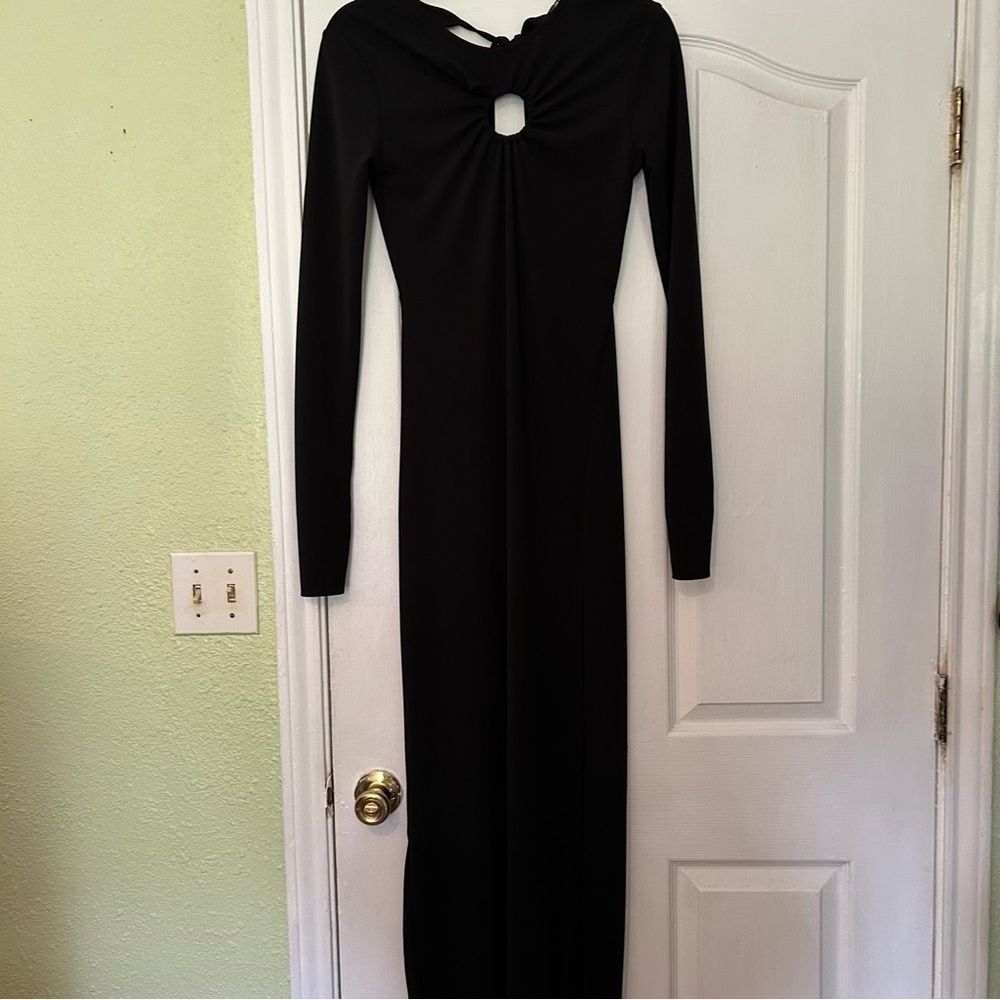Zara ruched low back black dress ankle lwngthy